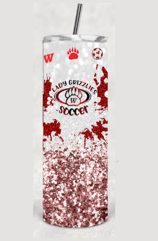 Wadsworth Lady Grizzlies Soccer 20 oz Skinny Tumbler with Straw