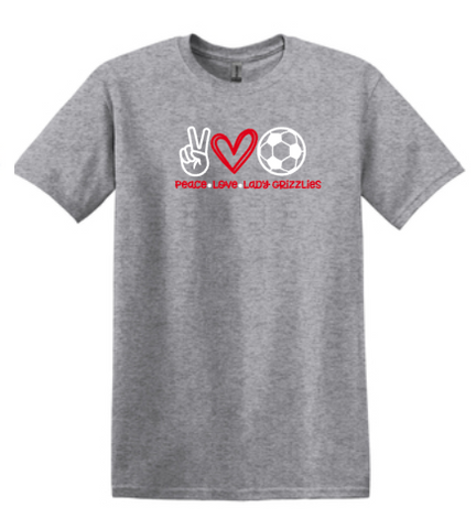 Wadsworth Lady Grizzlies Soccer Peace Love Lady Grizzlies Youth Heavy Cotton T-shirt