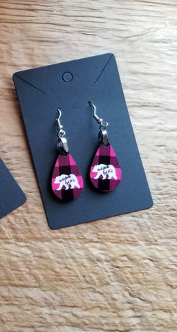 Mama Bear Pink Valentine Plaid Earrings
