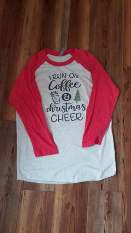 I Run on Coffee and Christmas Cheer Raglan Shirt