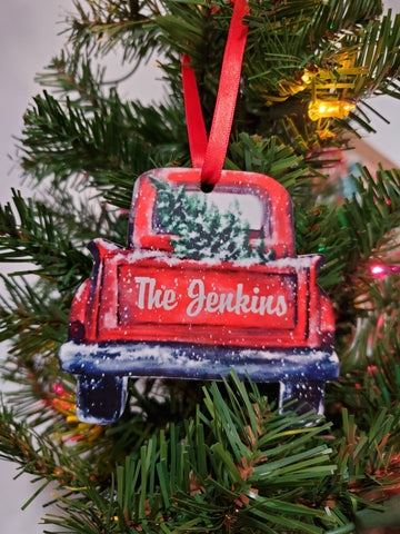 Personalized Christmas Red Truck Ornament