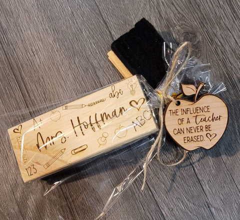 Personalized Teacher Eraser and Wooden tag Gift
