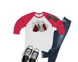 Christmas Plaid Trees Snowflakes Raglan Baseball Style or T Shirt