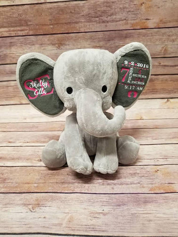 Personalized Baby Stat Elephant Plush Christmas