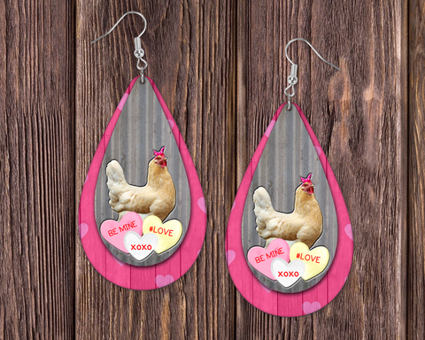Valentine Chicken Tear Drop Earrings