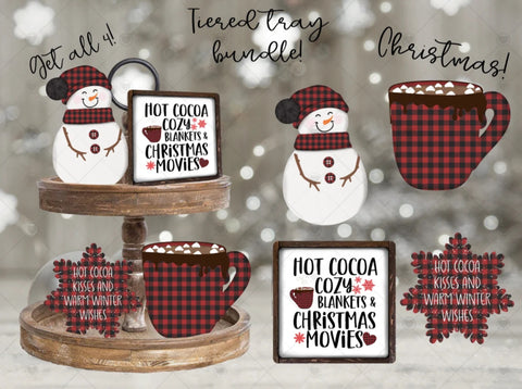 Christmas Tier Tray Decorations Snowman Hot Cocoa