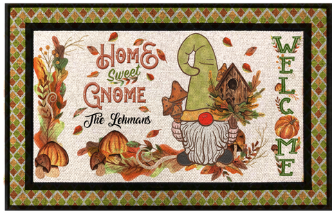 Personalized Home Sweet Gnome Fall Mat