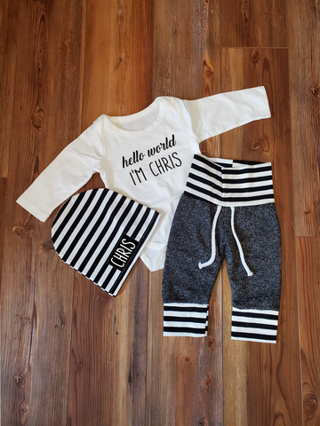 Baby Boy Hello World Coming Home Hospital Photoshoot Outfit