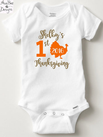 Personalized First Thanksgiving Onesie - Baby Toddler Tie or Heart, Onesie or Shirt