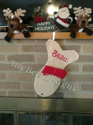 Personalized Christmas Fish Burlap Stocking for Cat with Red Bow