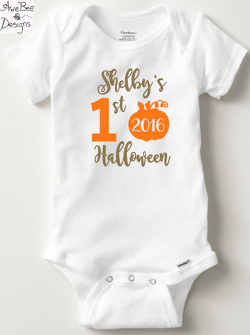 Personalized First Halloween Onesie - Baby Toddler Tie or Heart, Onesie or Shirt