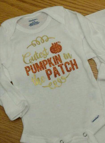 New Parent Gift- Cutest Pumpkin In Patch Halloween Fall Thanksgiving Onesie