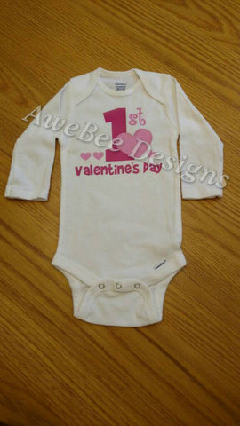 First Valentine's Day Onesie - Baby Toddler Tie or Heart, Onesie or Shirt