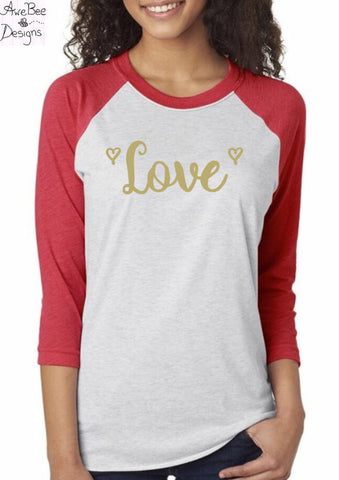 Happy Valentine's Day Love Raglan Baseball Style T Shirt