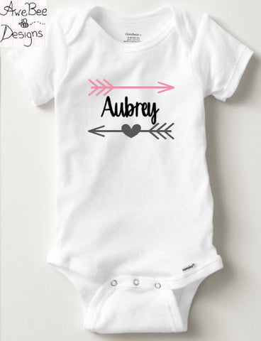 Valentine's Day Personalized Arrow Onesie - Baby Toddler Tie or Heart, Onesie or Shirt