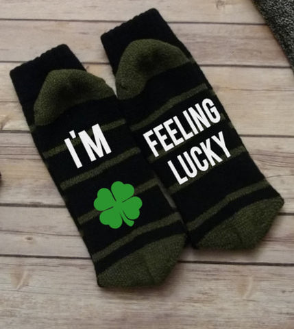 St. Patrick's Day Socks, Feeling Lucky Clover Socks, Mens Socks