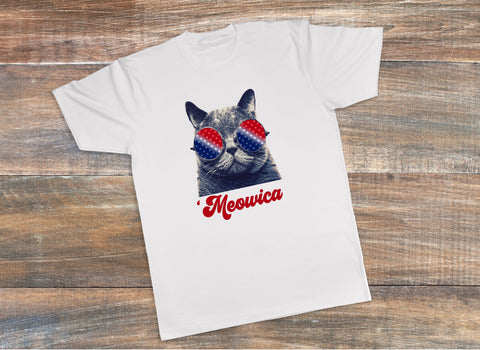 Meowica America Flag T-Shirt, 4th of July shirt