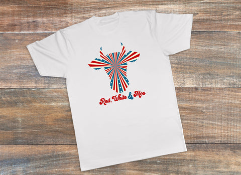 America Cow Flag T-Shirt, 4th of July shirt, Red White and Moo