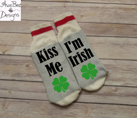St. Patrick's Day Socks, Kiss Me I'm Irish Socks, mens