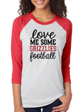 Wadsworth Love Me Some Grizzlies Football Raglan Shirt