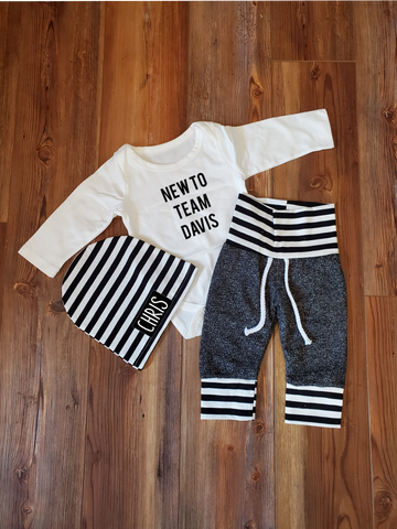 Baby Boy New to the Team Coming Home Hospital Photoshoot Outfit