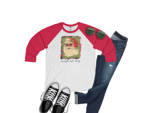 Sleigh all Day Santa Christmas Raglan Baseball Shirt