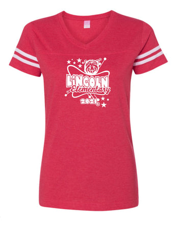 Wadsworth Lincoln Elementary Womens Red Vneck T-shirt